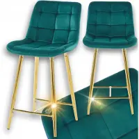 FurniTex Lage Groene Velvet Hocker met Gouden Poten - Stijlvol Keukenmeubel