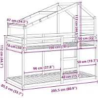 vidaXL Stapelbed met dak massief grenenhout 80x200 cm