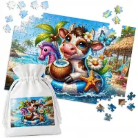 WORLD CASE Merkloos Puzzel 252 Stukjes - Tropische Koe met Kokos