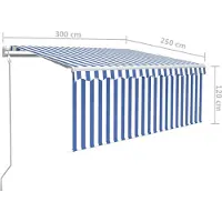 vidaXL Automatische markies met rolluik, LED-verlichting en windsensor, 3x2,5 meter, blauw & wit