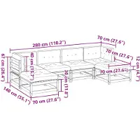 vidaXL 6-delige Loungeset met kussens massief grenenhout wasbruin