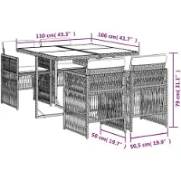 vidaXL 5-delige Tuinset met kussens poly rattan lichtgrijs