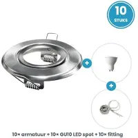 Tsong GU10 inbouwspots compleet - 10 stuks - rond zilver - LED 5W 465lm koelwit 4000K - incl. fittingen - 230V