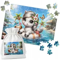 WORLD CASE Merkloos Puzzel 120 Stukjes - Schattig Paardje Oceaan Water
