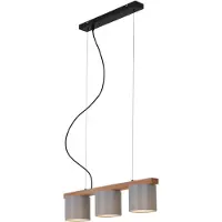 Briloner Leuchten WOOD & STYLE - hanglamp - 3-lichts - E14 max. 25W - lampenkap: grijs - Materiaal: Metaal-hout en stof