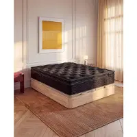 Vente-unique Set matras en lattenbodem 180 x 200 cm met opbergruimte natuurlijk licht + hybride matras met pocketveren, geïntegreerde topper en zwarte tijk 30 cm dik - van YSMÉE GAMIANI