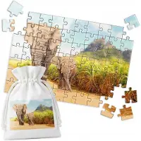 WORLD CASE Traditionele Puzzel: Twee Olifanten in Natuurlandschap - 70 Stukjes