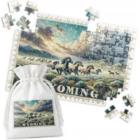 WORLD CASE Traditionele Puzzel: Wyoming Paarden Woestijn - 96 Stukjes