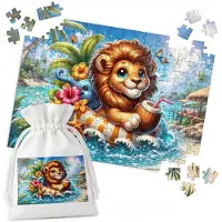 WORLD CASE Merkloos Puzzel 192 Stukjes - Leeuw & Strand Thema