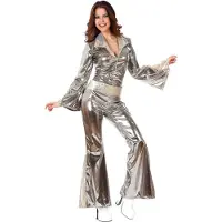 Vegaoo - Glinsterend zilverkleurige disco outfit voor vrouwen