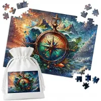 WORLD CASE Merkloos Puzzel - Oceaan Kompas Bergen Richtingen - 192 Stukjes