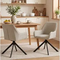MODFU - Eetkamerstoel - 360° Draaibaar - Met Armleuningen - Chenille - Beige - Set Van 2