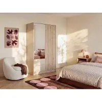 Vente-unique Kledingkast 2 deuren en 2 laden - Met spiegel - B 102 cm - Kleur: naturel en beige - NEROVAL