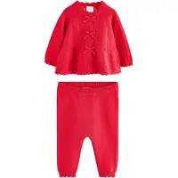 Next - Meisjes - 2-delige set met gebreid babyvestje met ruches en strik en legging - Rood