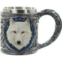 Puckator Decoratieve Witte Wolf Drinkbeker - Witte Wolf mok met RVS inzet - voor warme en koude drankjes