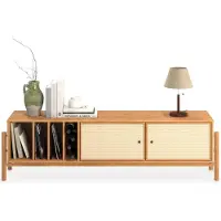 Idimex Lowboard MONA 170 cm van massief hout met rotanvlechtwerk – eikenhouten afwerking