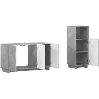 vidaXL - Badkamerkast - set - 2 - st - Betongrijs - Bewerkt - hout