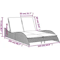 vidaXL Zonnebed met kussens, lichtgrijs, 114x205x73 cm, polyrotan