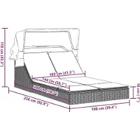 vidaXL Dubbele ligbed met zonnedak en kussens, beige, polyrotan