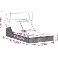 vidaXL Ligbed 2-persoons met luifel en kussens poly rattan grijs