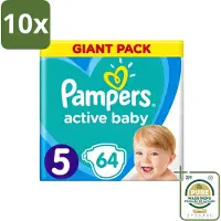 Pampers 10 x - Active Baby - Luiers - Maat 5 (11-16 kg) - Zachte Pasvorm - 64 Luiers - Wasstrips - Luiers Voor Baby - Droge Huid - Luchtdoorlatende Banen - Pasvorm - Absorberende Kern