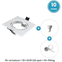 Tsong GU10 inbouwspots compleet - 10 stuks - vierkant wit - LED 5W 465lm koelwit 4000K - incl. fittingen - 230V