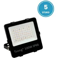Tsong LED Schijnwerper 100W - 15.000 lm - Koelwit 4000K - 150 lm/W - 90° - IP66 - Terrein- & Gevelverlichting - Set van 5 - 5 jaar garantie