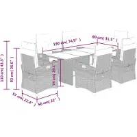 vidaXL 7-delige tuinset met kussens, grijs, polyrotan