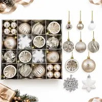 Famanu – Set van 40 kunststof kerstballen, feestelijke decoratie, diverse kleuren