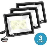Tsong LED Schijnwerper 200W - 3 stuks - 24.000 lm - Warmwit 3000K - 120° Breedstraler - IP66 - Terrein- & Gevelverlichting - 2 jaar garantie