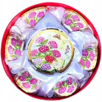 Kesi Set van 6 Mokken met Schotels, Fijne Porselein, Gouden Rand, Bloemendecor, 240ml
