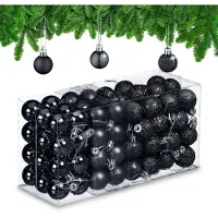 Famanu – Set van 96 matte en glanzende kunststof kerstballen in zwart, voor kerstversiering