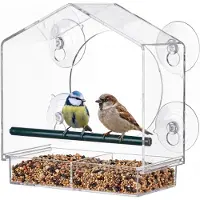 Famanu – Raamvoederhuis, transparant, met zuignappen, voor wilde vogels, inclusief voerbak