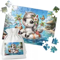 WORLD CASE Merkloos Puzzel 70 Stukjes - Schattig Paardje in Oceaan