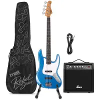 Max Rebel JB Basgitaar - Compleet Incl. tas, standaard en versterker - Metallic Blue