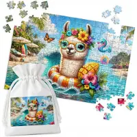 WORLD CASE Puzzel Lama Strand met Oceaan en Palmboom - 252 Stukjes