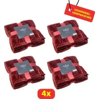 Eden Flanellen Plaid Rood - Luxe Fleece Dekentje - Zacht - 130x180 cm - 4 stuks - Voordeelverpakking