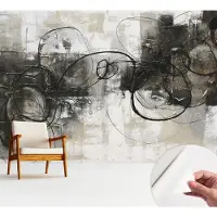 Wallfluent Zelfklevend Fotobehang - Zwart Vliesbehang - 312x219 cm - Abstracte Wervel Fotobehang - Woonkamer behang Abstractie - Polyester Behang - Luchtbelvrij Behang
