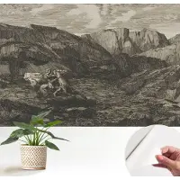 Wallfluent Zelfklevend Fotobehang - Bruin Vliesbehang - 152x104 cm - Bergtocht Behang Zonder Lijm - Slaapkamer behang Landschappen - Scheurbestendig Behang - Bubble Free Behang