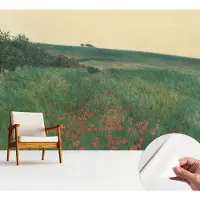 Wallfluent Zelfklevend Fotobehang - Groente Vliesbehang - 312x219 cm - Papavervelden Behang Zonder Lijm - Slaapkamer behang Landschappen - Makkelijk Aan Te Brengen Behang - Bubble Free Behang