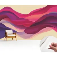 Wallfluent Zelfklevend Fotobehang - Roze Vliesbehang - 416x254 cm - Vloeibare Golven Fotobehang - Hal behang Abstractie - Polyester Behang - Luchtbelvrij Behang