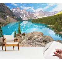 Wallfluent Zelfklevend Fotobehang - Blauw Vliesbehang - 312x219 cm - Blauw Meer Behang Zonder Lijm - Gang behang Landschappen - Makkelijk Aan Te Brengen Behang - Polyester Behang