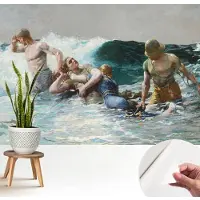 Wallfluent Zelfklevend Fotobehang - Zwart Vliesbehang - 208x146 cm - Zeegevechten Fotobehang - Hal behang Mensen - Behang Zonder Lijm - Scheurbestendig Behang