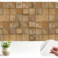 Wallfluent Zelfklevend Fotobehang - Bruin Vliesbehang - 104x70 cm - Rustiek Mozaïek Fotobehang - Hal behang Achtergronden En Patronen - Behang Zonder Lijm - Scheurbestendig Behang