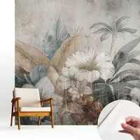 Wallfluent Zelfklevend Fotobehang - Grijs Vliesbehang - 250x250 cm - Bloemendroom Behang Zonder Lijm - Gang behang Bloemen En Planten - Makkelijk Aan Te Brengen Behang - Bubble Free Behang
