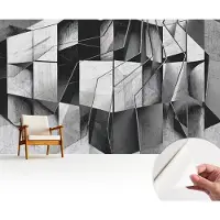 Wallfluent Zelfklevend Fotobehang - Zwart-Wit Vliesbehang - 416x254 cm - Geometrische Abstractie Fotobehang - Hal behang Geometrie - Behang Zonder Lijm - Scheurbestendig Behang