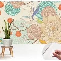 Wallfluent Zelfklevend Fotobehang - Wit Vliesbehang - 208x146 cm - Bloemenfantasie Fotobehang - Hal behang Bloemen En Planten - Behang Zonder Lijm - Scheurbestendig Behang