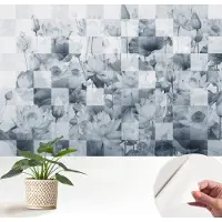 Wallfluent Zelfklevend Fotobehang - Blauw Vliesbehang - 152x104 cm - Lotusbloemen Behang Zonder Lijm - Gang behang Texturen - Scheurbestendig Behang - Polyester Behang