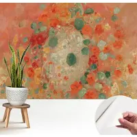 Wallfluent Zelfklevend Fotobehang - Oranje Vliesbehang - 208x146 cm - Abstracte Bloemen Behang Zonder Lijm - Gang behang Bloemen En Planten - Scheurbestendig Behang - Polyester Behang