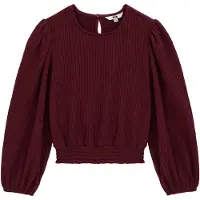 We fashion - Meisjes cropped top met structuur - Regular fit - Bordeauxrood - Maat: 170/176